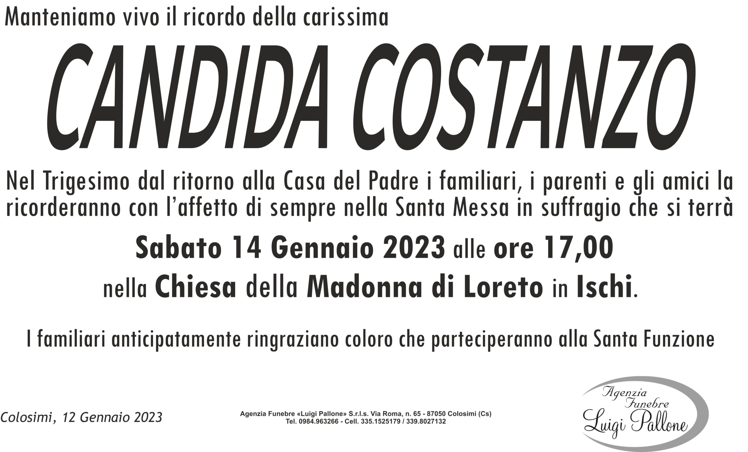 MANIFESTO trigesimo Costanzo MANIFESTO trigesimo Costanzo