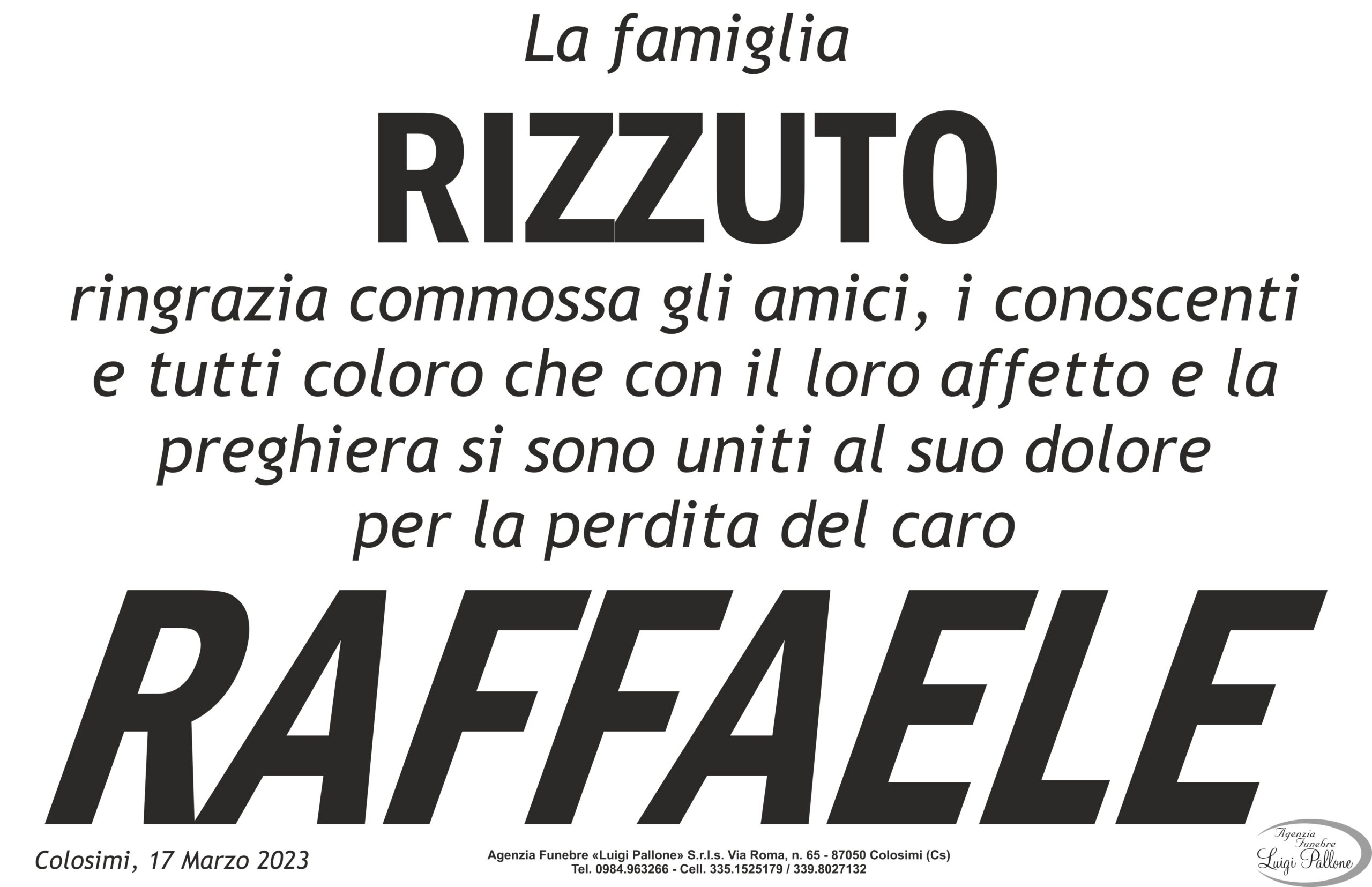 MANIFESTO di RINGRAZIAMENTO RIZZUTO