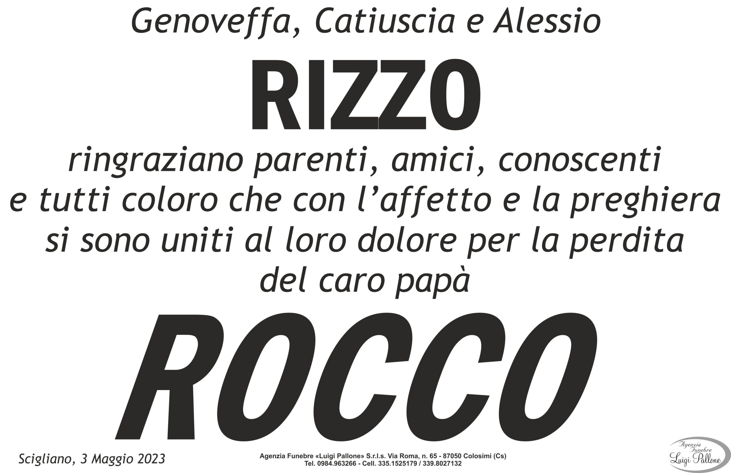 MANIFESTO ringraziamento RIZZO